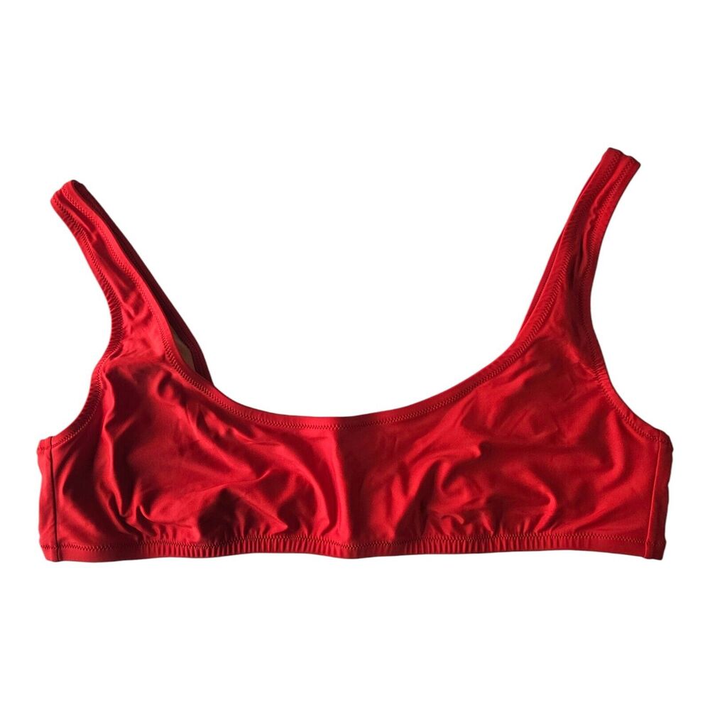 J. CREW Women's XXL Heritage Bikini Top Red Scoop Neck Back Hook Lined NEW NWT
